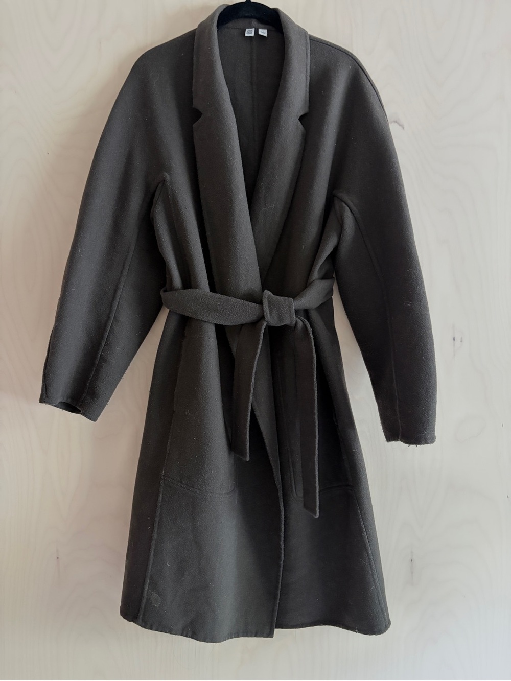 Uniqlo U Women's Brown Belted Robe Coat with Shawl Collar Small